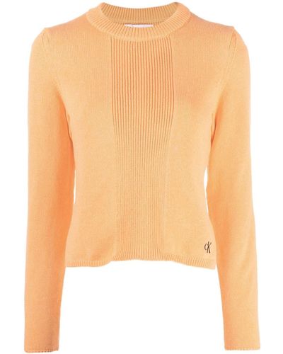 Calvin Klein Ribbed-detail Recycled-cotton Sweater - Orange
