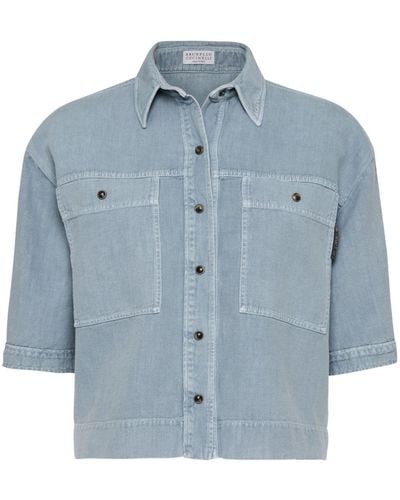 Brunello Cucinelli Cotton-linen Blend Shirt - Blue