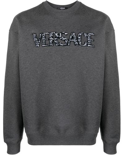 Versace Logo-patch Cotton Sweatshirt - Grey