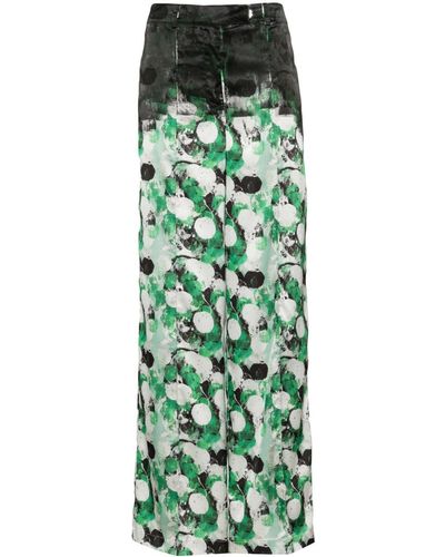 Aviu Abstract-print Satin Trousers - Green