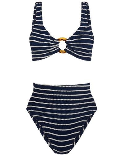 Hunza G Nadine Striped Seersucker Bikini - Blue