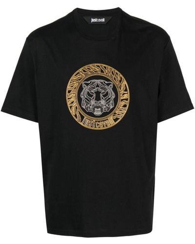 Just Cavalli T-shirt en coton à logo strassé - Noir