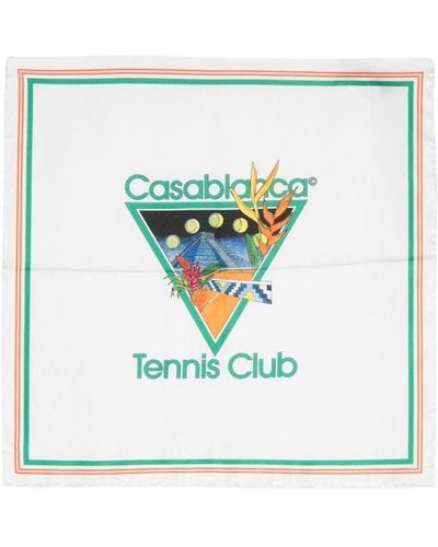 Casablanca Tennis Club Square Silk Scarf - Blue