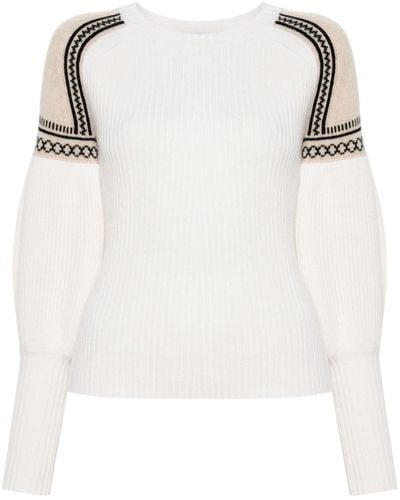 Max Mara Neutral Ribbed-knit Jacquard Sweater - Women's - Wool/cashmere - White