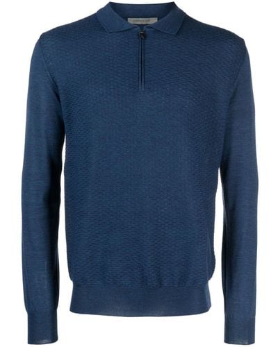 Corneliani Waffle-knit Wool Polo Shirt - Blue