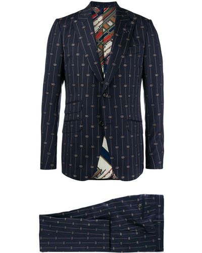 Gucci Embroidered GG Wool Suit - Blue
