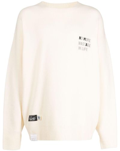 Izzue Slogan-embroidered Knitted Sweatshirt - Natural