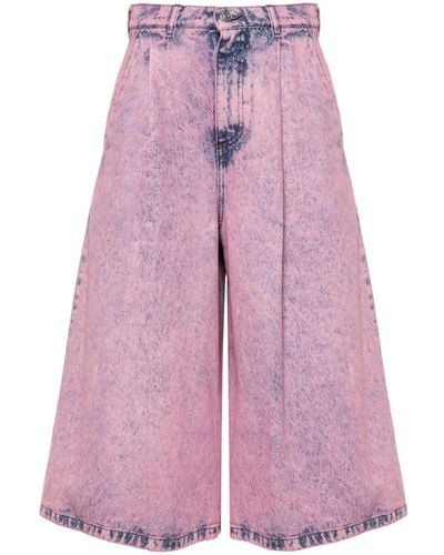Marni Marble-effect Wash Wide-leg Denim Shorts - Pink