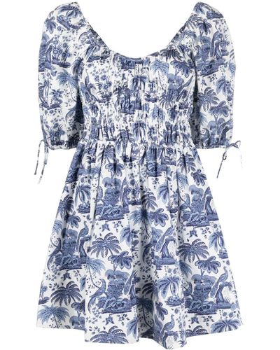 STAUD MINIABITO 'FAYE' IN COTONE TOILE DE JOUY - Blu