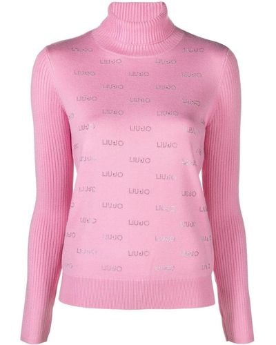 Liu Jo Logo-detail Roll-neck Jumper - Pink
