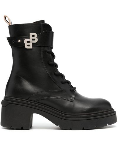 BOSS Monogram-plaque 80mm Leather Combat Boots - Black