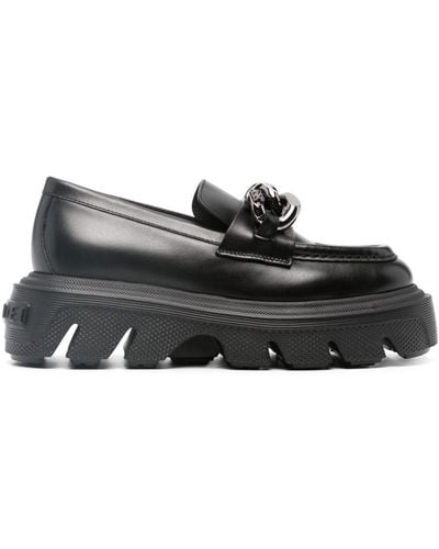 Casadei Chain-link Leather Loafers - Black