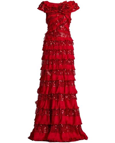Tadashi Shoji Sequin-embellished Ruffled Gown - Red