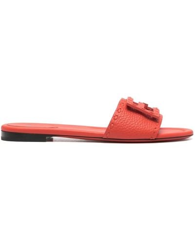 Fendi Baguette Leather Sandals - Red