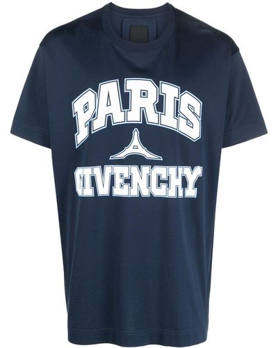 Givenchy ネイビー ロゴプリント Tシャツ - ブルー