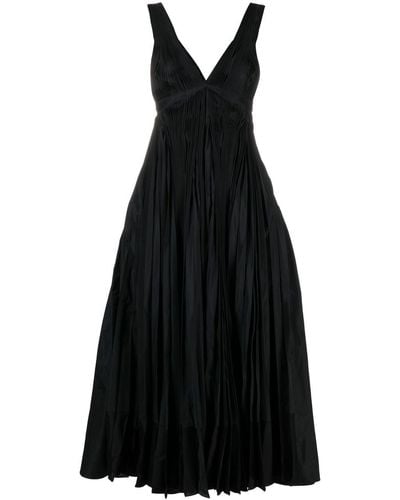 Jil Sander Pleated V-neck Evening Dress - Black