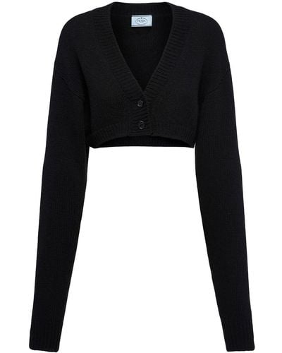 Prada Cropped V-neck Cardigan - Black