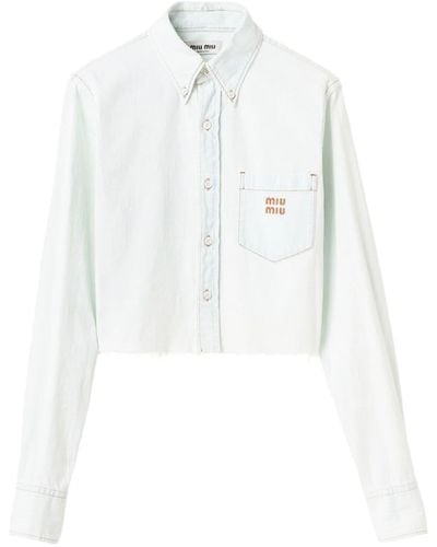 Miu Miu Chemise en jean à logo brodé - Blanc