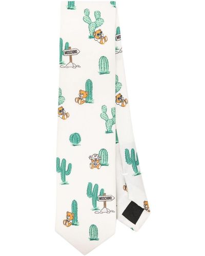 Moschino Cravate en soie à imprimé cactus - Blanc