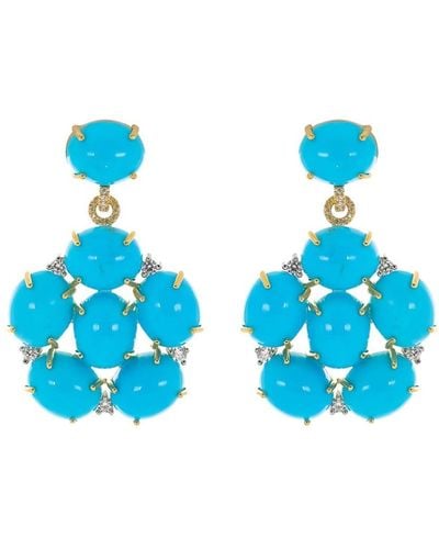 Irene Neuwirth 18kt yellow gold Kingman turquoise diamond drop earrings - Azul