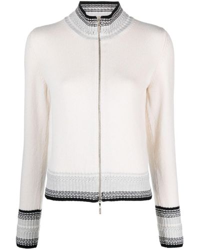 Barrie Mottled Zip-up Cashmere Cardigan - White