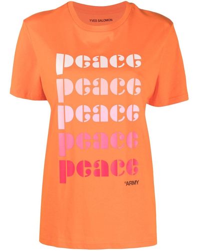 Yves Salomon T-shirt en coton à imprimé Peace - Orange