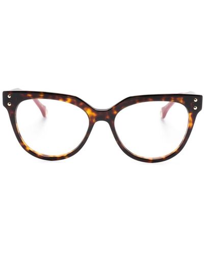 Carolina Herrera ラウンド眼鏡フレーム - ブラウン