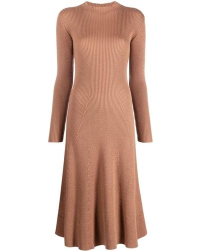 Moncler Logo-appliqué Wool-blend Dress - Brown