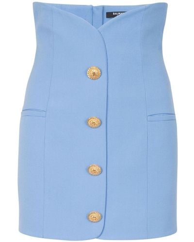 Balmain Buttoned Tulip Miniskirt - Blue