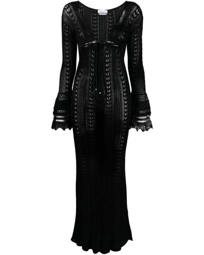 Blumarine Crochet-knit Flared-cuffs Dress - Black