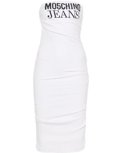 Moschino Jeans Logo-print Strapless Midi Dress - White