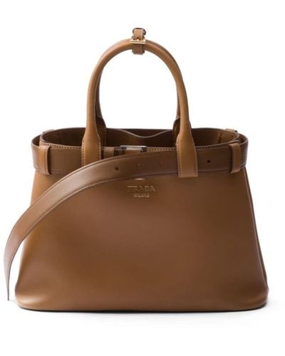 Prada Medium Belted Leather Handbag - Brown