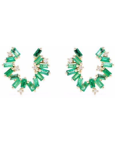 Suzanne Kalan Yellow Gold Fireworks Emerald Hoop Earrings - Metallic