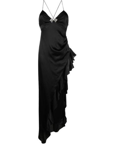 Alessandra Rich Ruffle-trimmed Asymmetric Silk Gown - Black