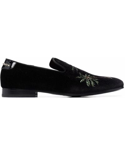 Philipp Plein Palm Embroidered Loafers - Black
