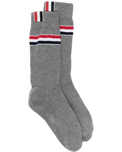 Thom Browne Stripe-detail Mid-calf Socks - Grey