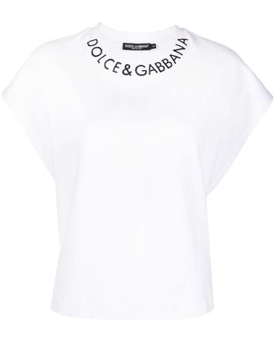 Dolce & Gabbana T-Shirt mit aufgesticktem Logo - Weiß