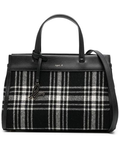 agnès b. Plaid-check Wool Crossbody Bag - Black