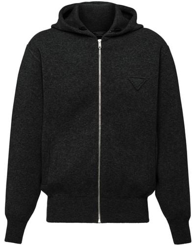 Prada Cashmere Knitted Zip-up Hoodie - Black