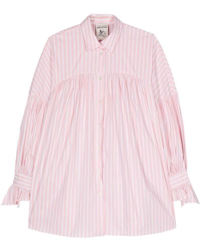 Semicouture Gathered-detail Striped Shirt - Pink