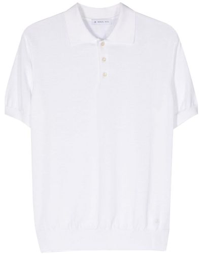 Manuel Ritz Fijngebreid Poloshirt Met Geborduurd Logo - Wit