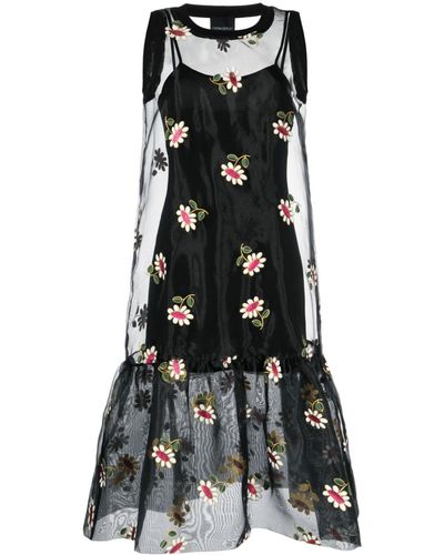 Cynthia Rowley Carrie Floral-print Mid Dress - Black