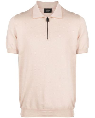 Brioni Half-zip Knitted Polo Top - Natural