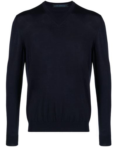 Kiton V-neck Wool Sweater - Blue