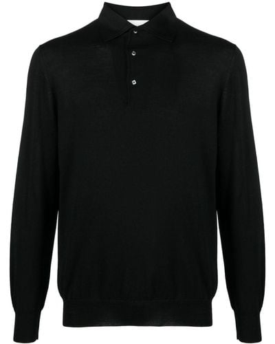 Lardini Fine-knit Wool Polo Shirt - Black