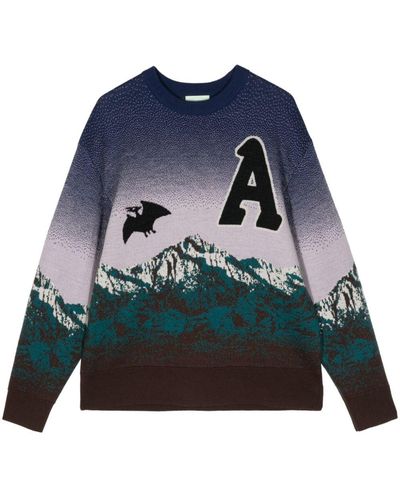 Aries Cave-they Intarsia-knit Sweater - Blue