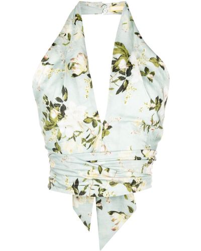 Erdem Top con motivo floral y cuello halter - Blanco