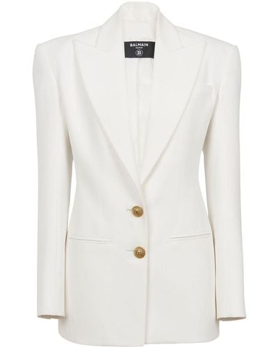 Balmain Einreihiger 2-Button Blazer aus Krepp - Weiß