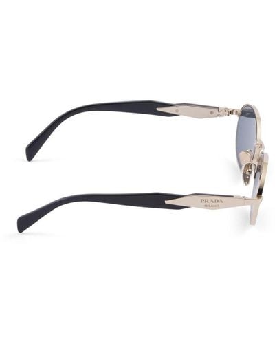 Prada Logo-engraved Oval-frame Tinted Sunglasses - Metallic