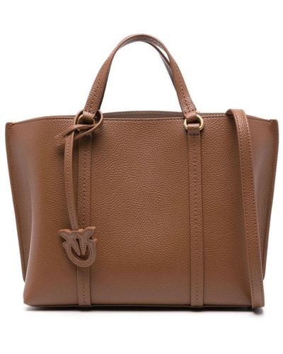 Pinko Carrie Leather Tote Bag - Brown